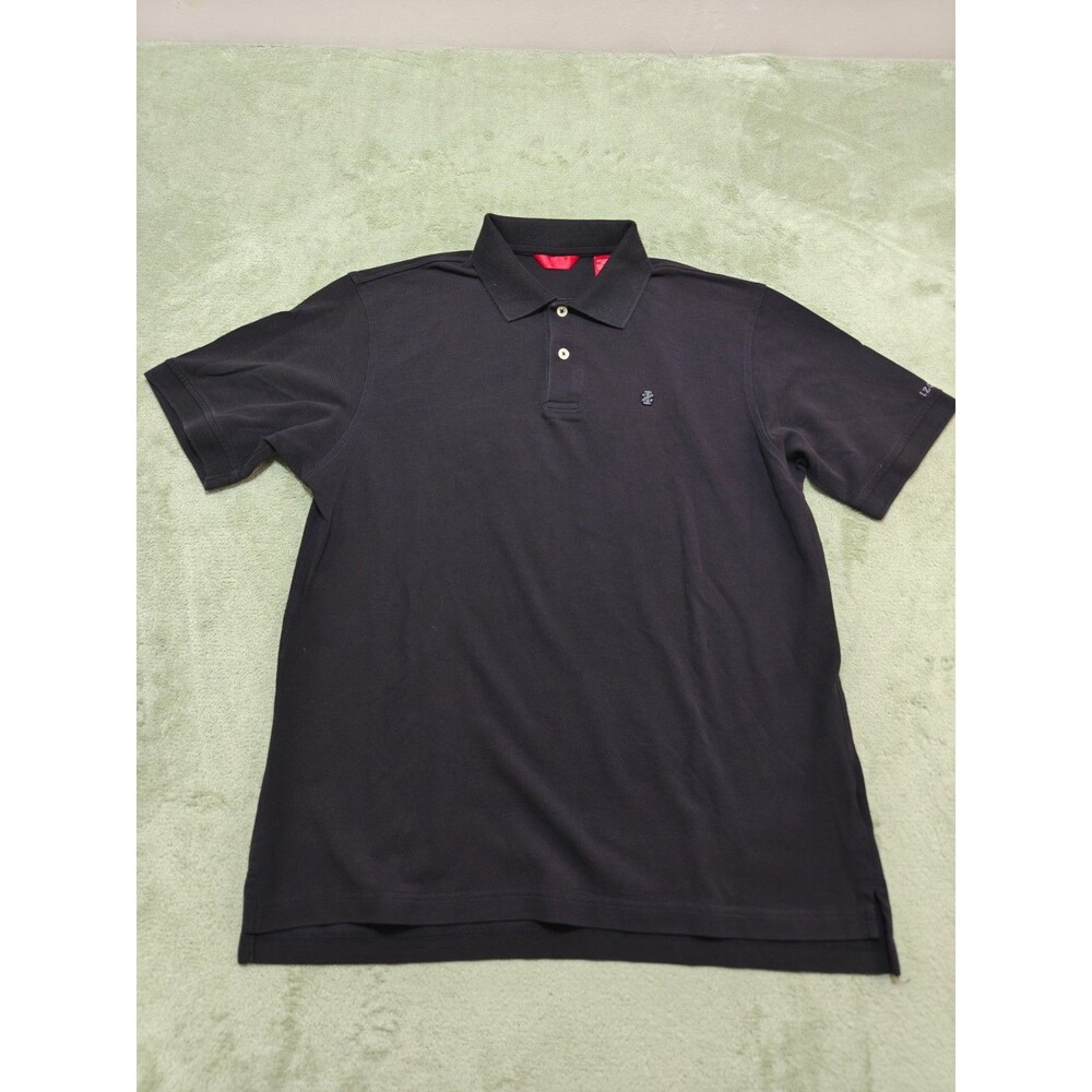 IZOD Mens Sz L Solid Black Short Sleeve Golf Polo Shirt Embroidered Logo Cotton
